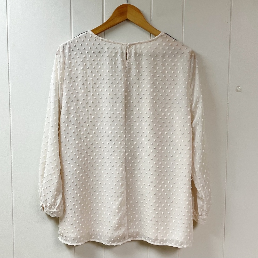 Lace Feminine Romantic J CREW Blouse SZ 12 Cream Swiss Dot Long Sleeve Classic - Picture 5 of 9